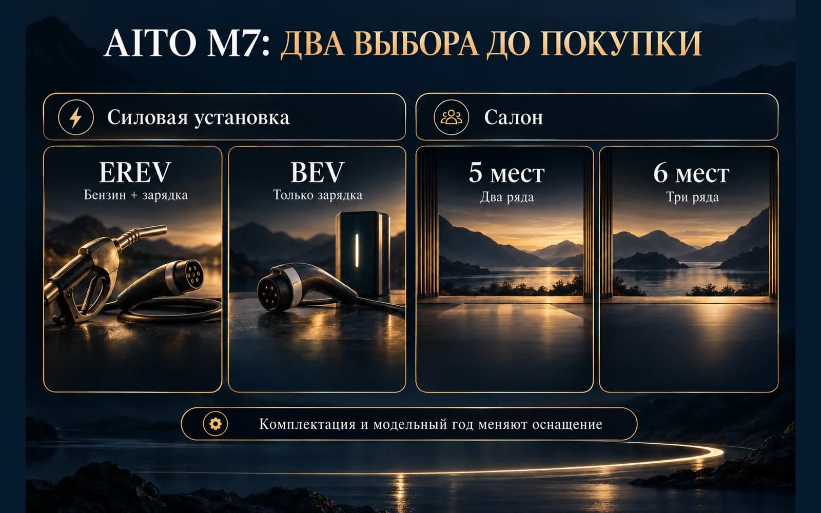 Выбор AITO M7: последовательный гибрид или электромобиль, пять или шесть мест