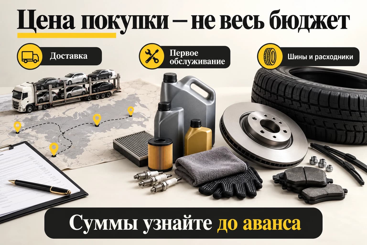 Дополнительные расходы после цены автомобиля: доставка, обслуживание, шины и расходники