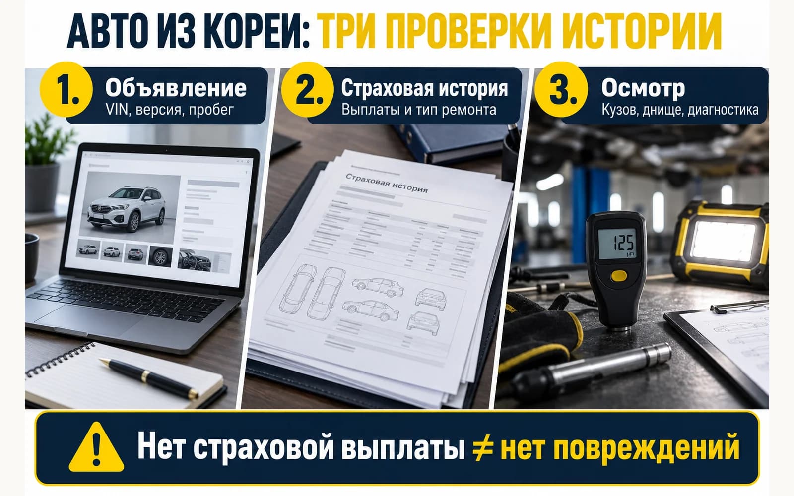 Три проверки автомобиля из Кореи: объявление, страховая история и осмотр