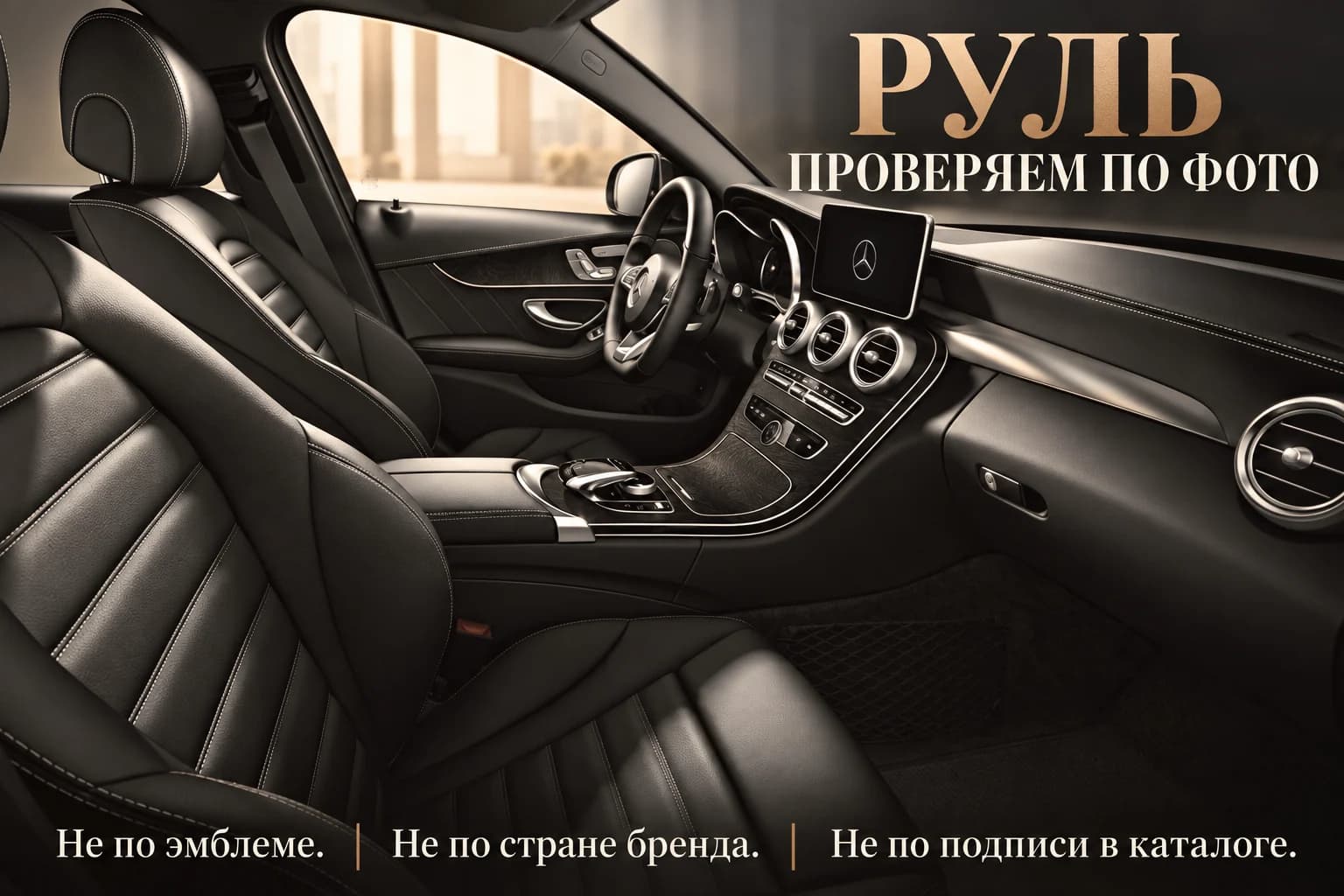 Леворульный салон заводского Mercedes C 200 Sports Edition W205: руль слева, центральная консоль справа от водителя