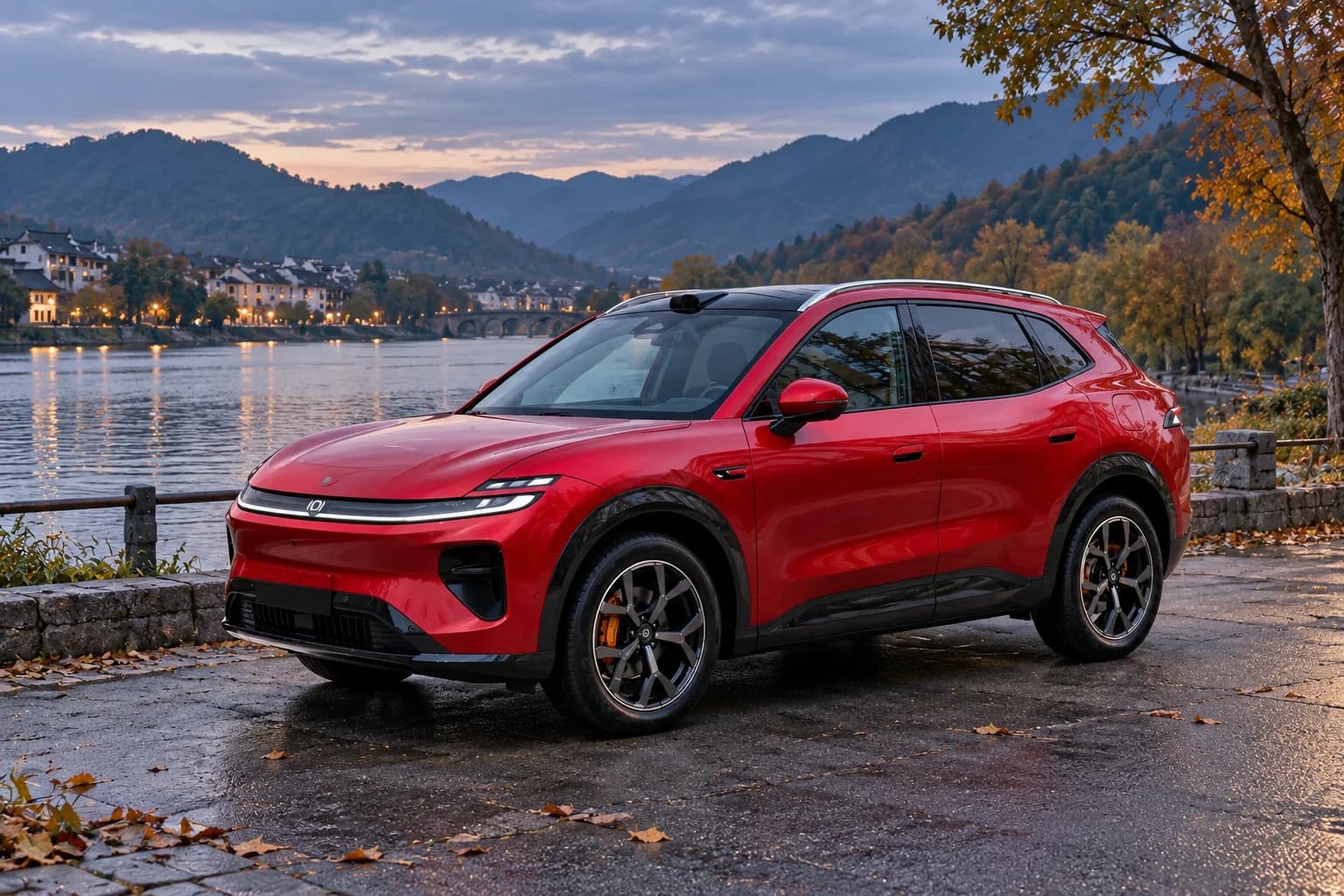 Иллюстрация красного Changan Q06 на набережной