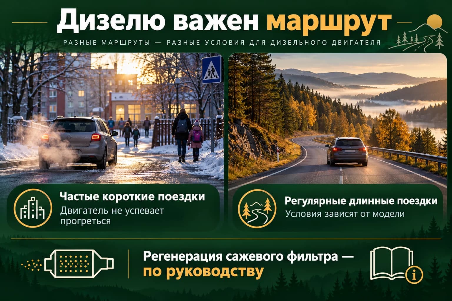 Короткие холодные поездки и длинные маршруты создают разные условия для дизеля
