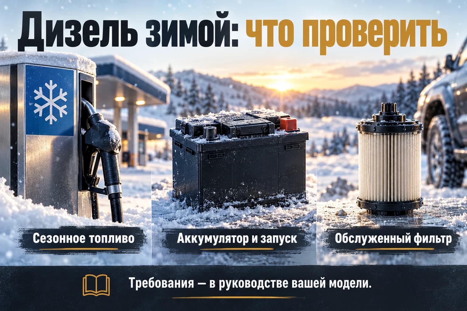 Подготовка дизеля к зиме: сезонное топливо, аккумулятор и обслуженный фильтр