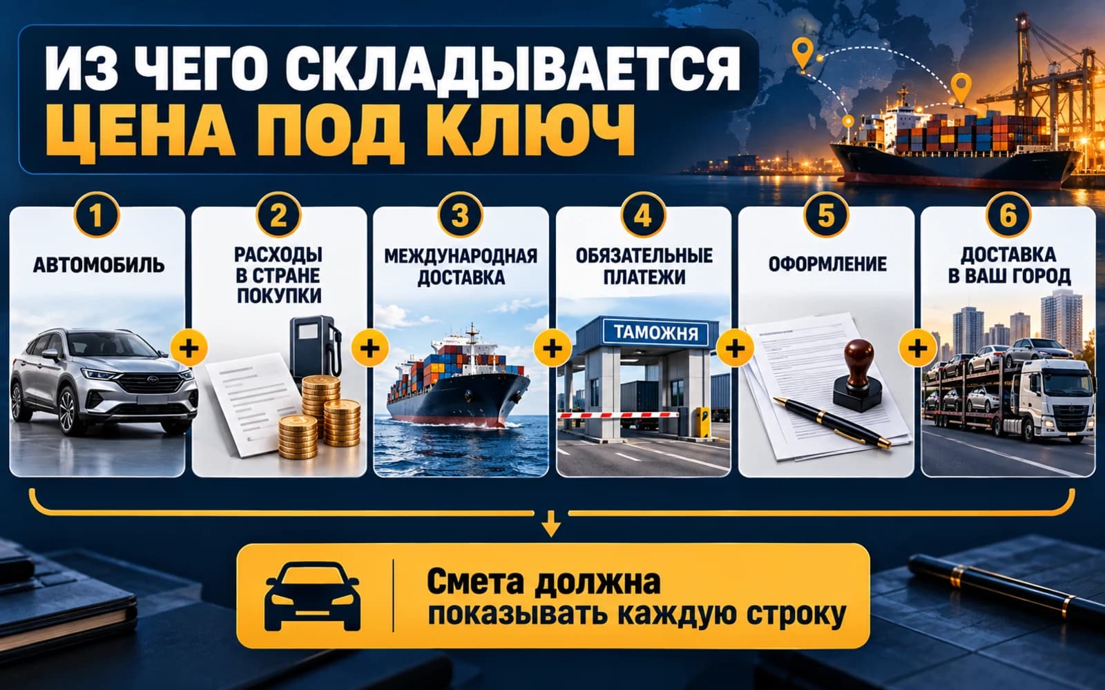Русская инфографика состава цены автомобиля под ключ