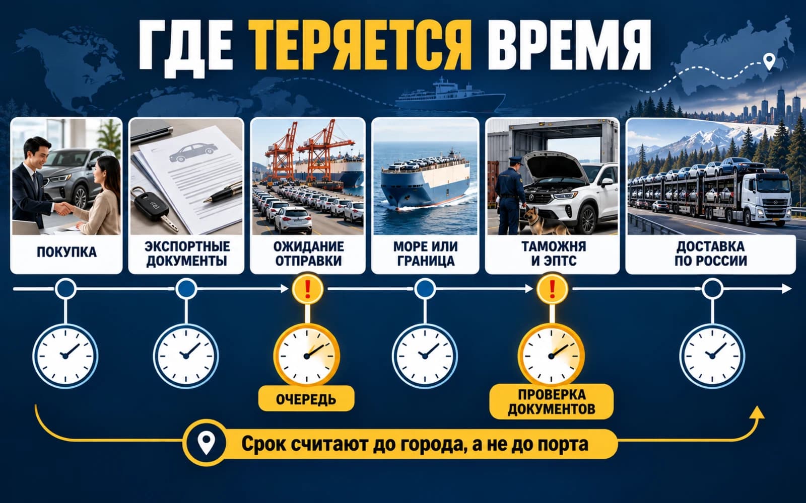 Русская шкала этапов и задержек доставки автомобиля