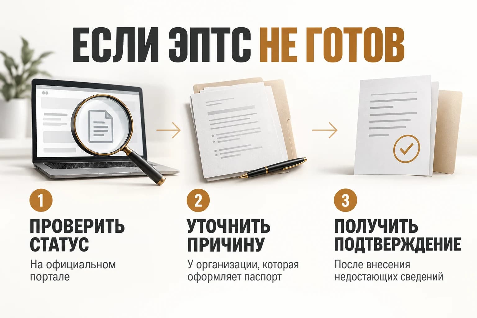 Проверить статус, уточнить причину задержки и получить подтверждение