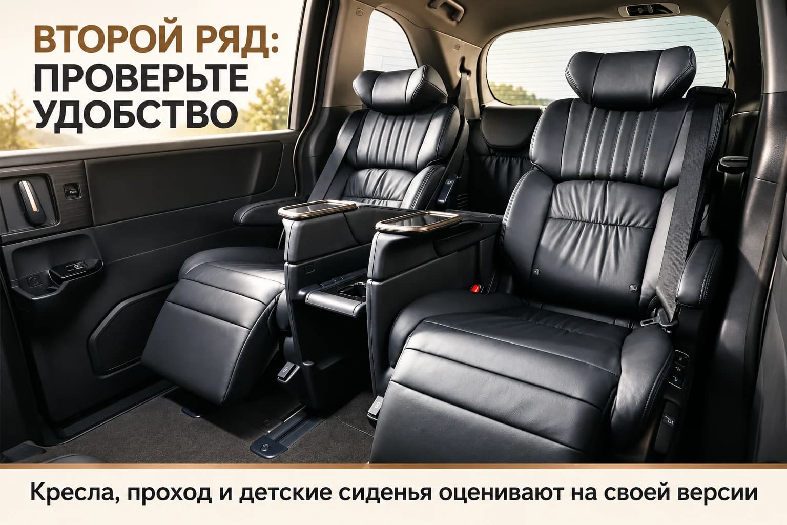 Капитанские кресла второго ряда японской Odyssey 2023: чёрная отделка, подлокотники и подставки для ног