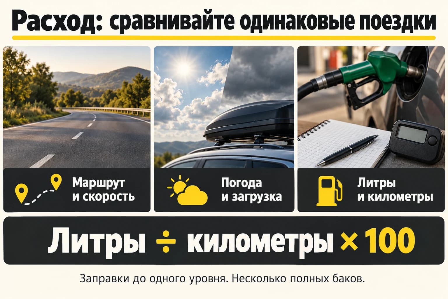 Как сравнивать расход топлива: маршрут, условия, литры и километры
