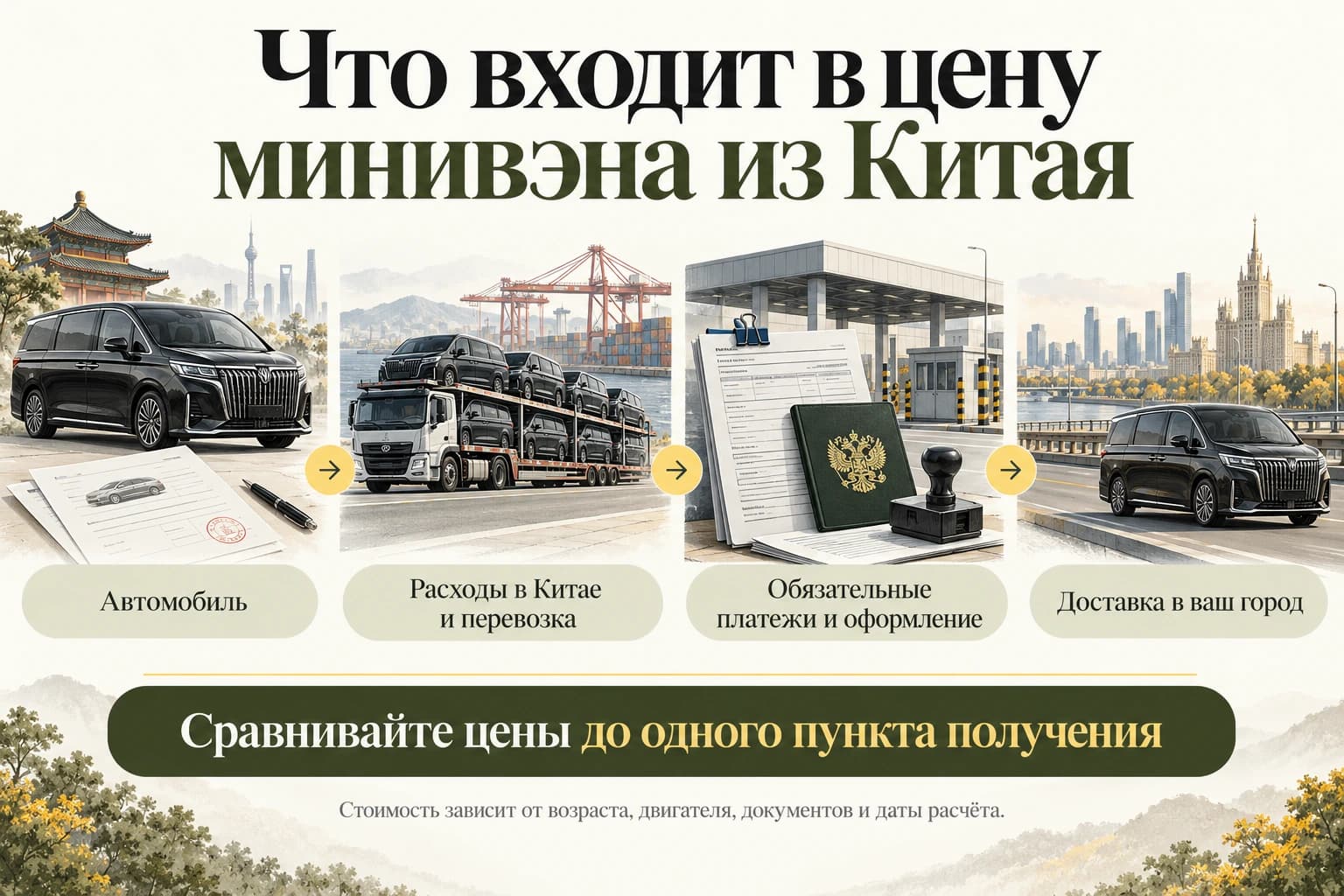 Состав стоимости минивэна из Китая до города получения