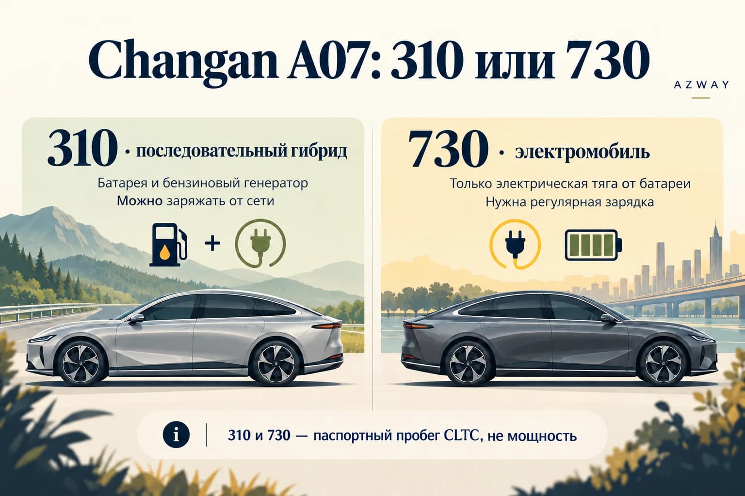 Changan A07: последовательный гибрид 310 с бензиновым генератором или полностью электрическая версия 730