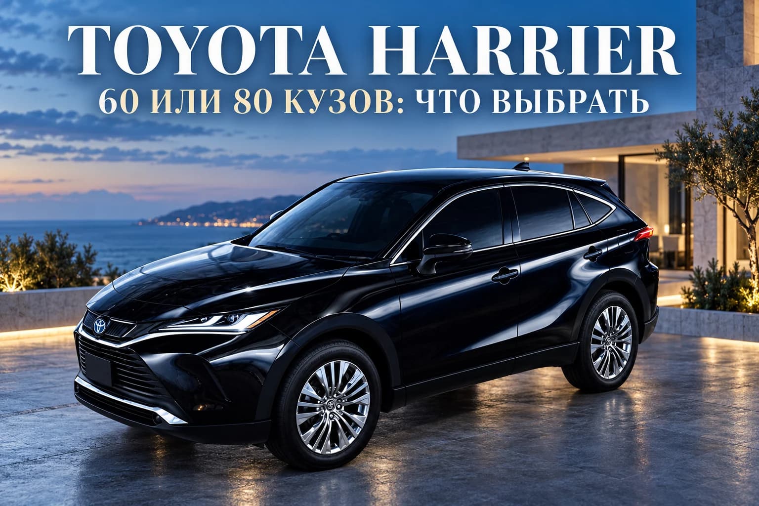 Чёрный Toyota Harrier 80 с заводской эмблемой Toyota, вид спереди