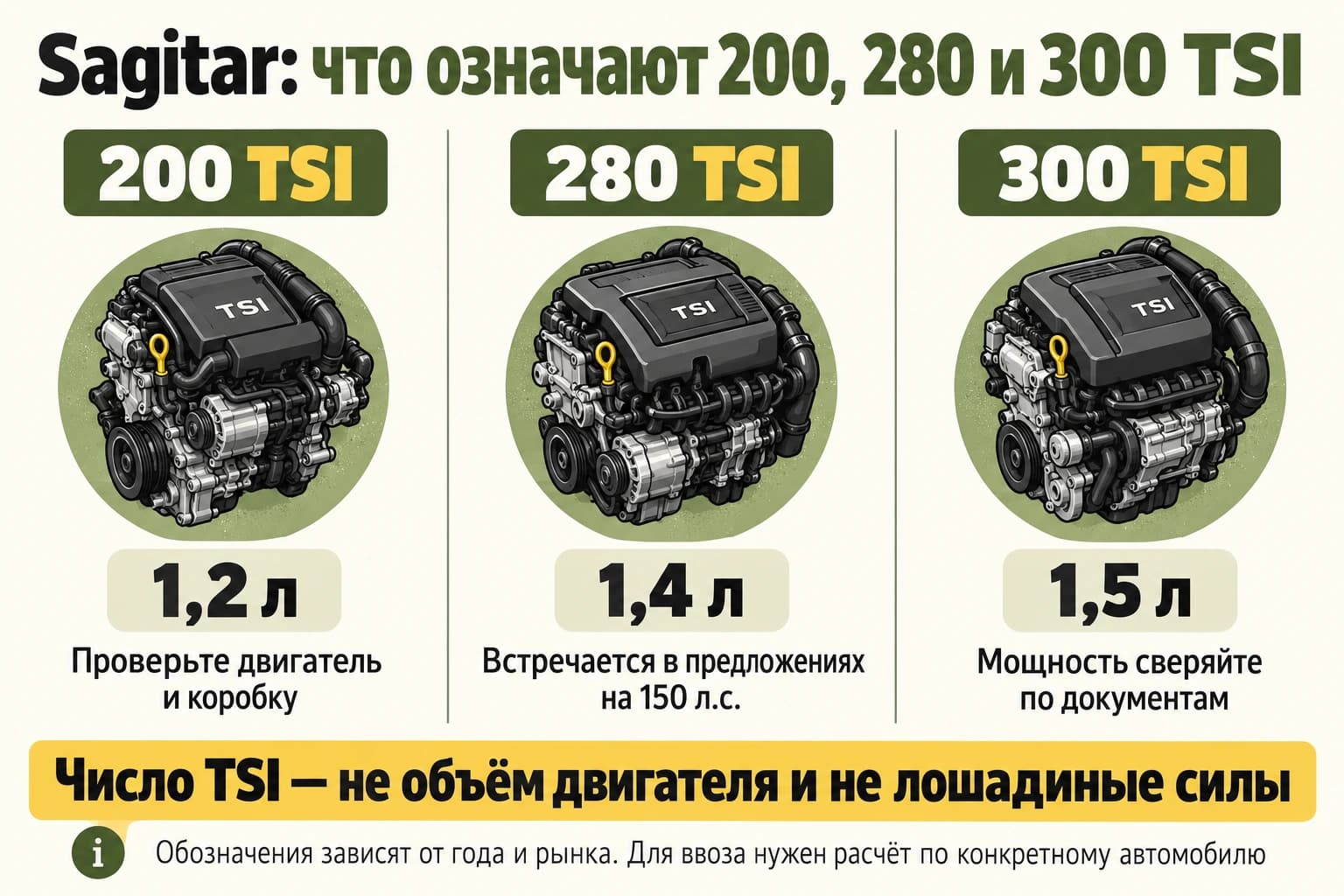 Инфографика об индексах 200, 280 и 300 TSI у Volkswagen Sagitar