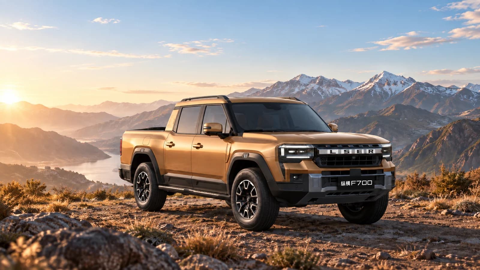 Бронзовый серийный Jetour Zongheng F700 с двойной кабиной и открытой грузовой платформой