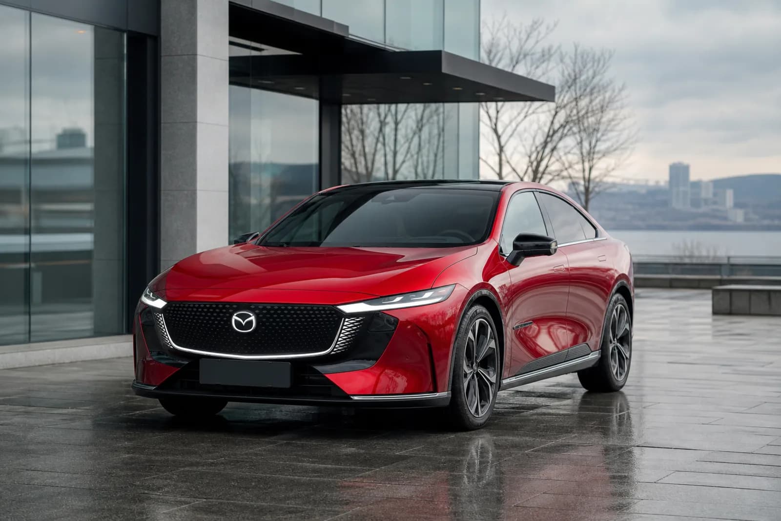 Mazda EZ-6 в красном цвете, вид спереди