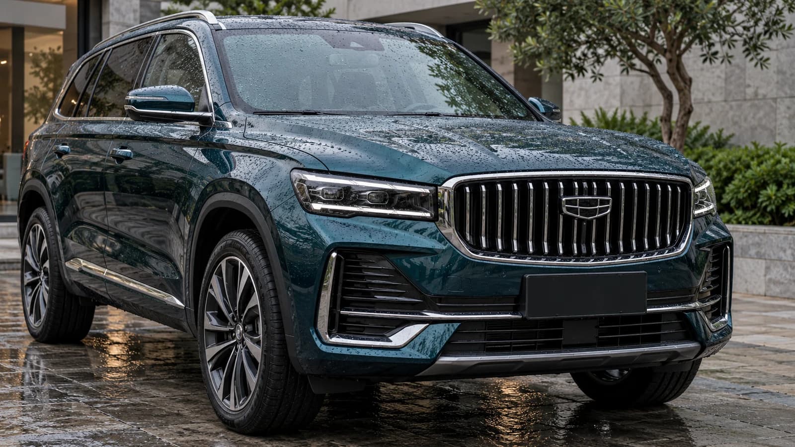 Решётка, эмблема и передняя оптика Geely Monjaro