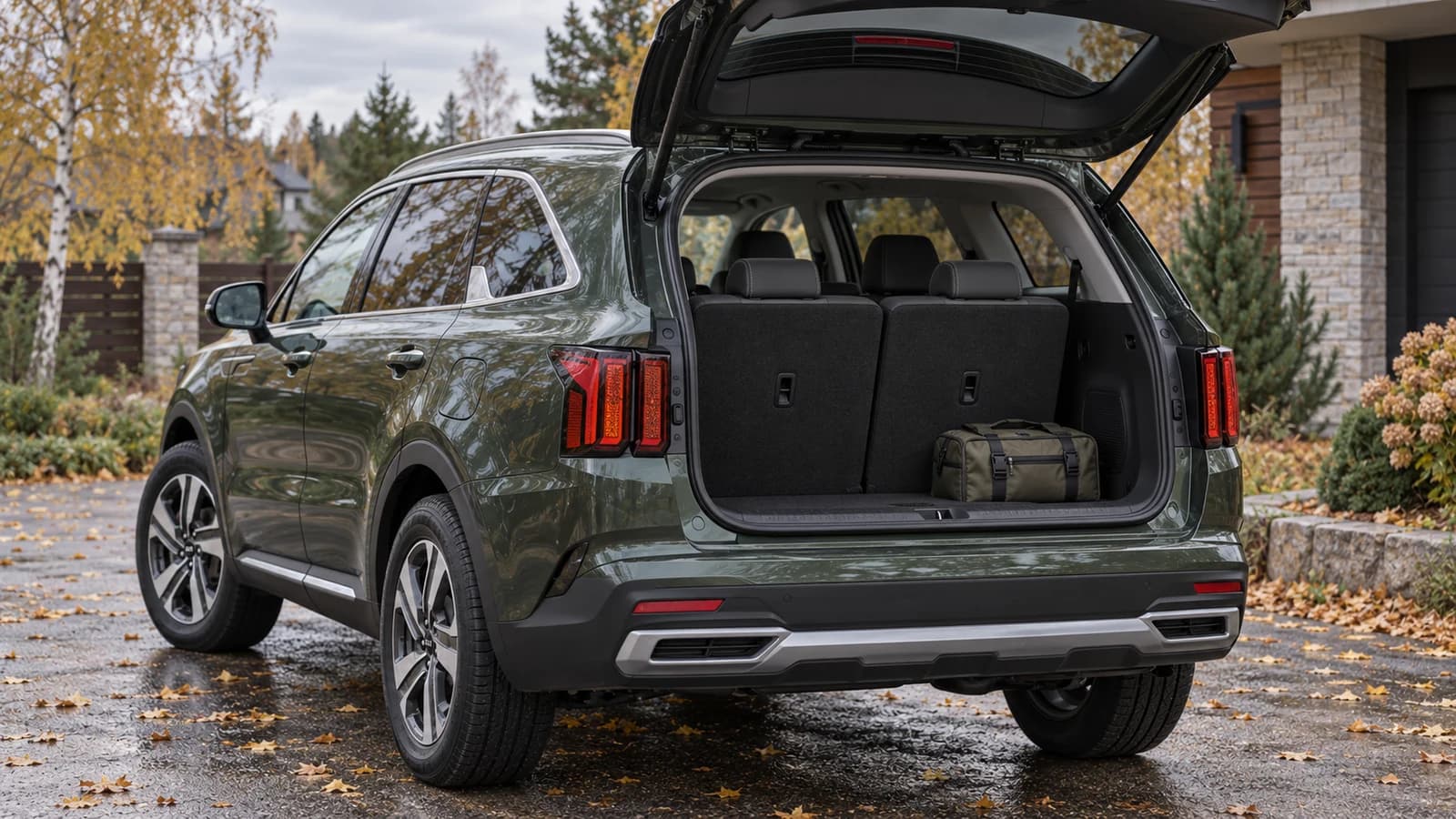 Kia Sorento MQ4 с открытым багажником перед семейной поездкой