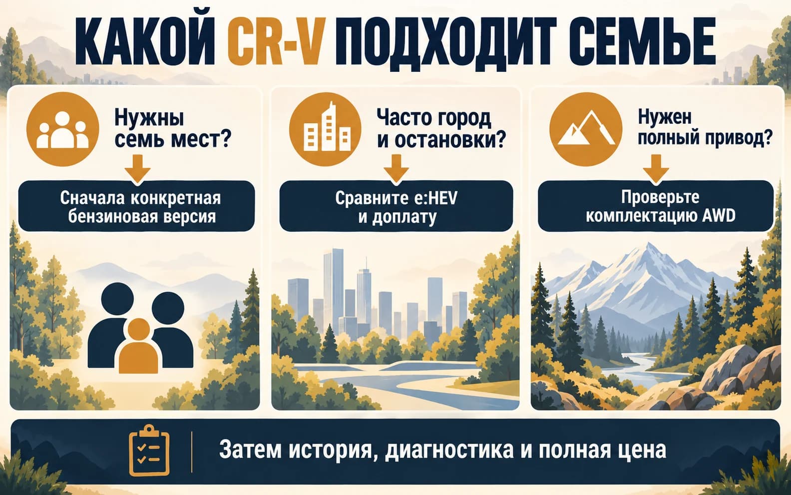 Матрица выбора CR-V по семи местам, городскому маршруту и полному приводу