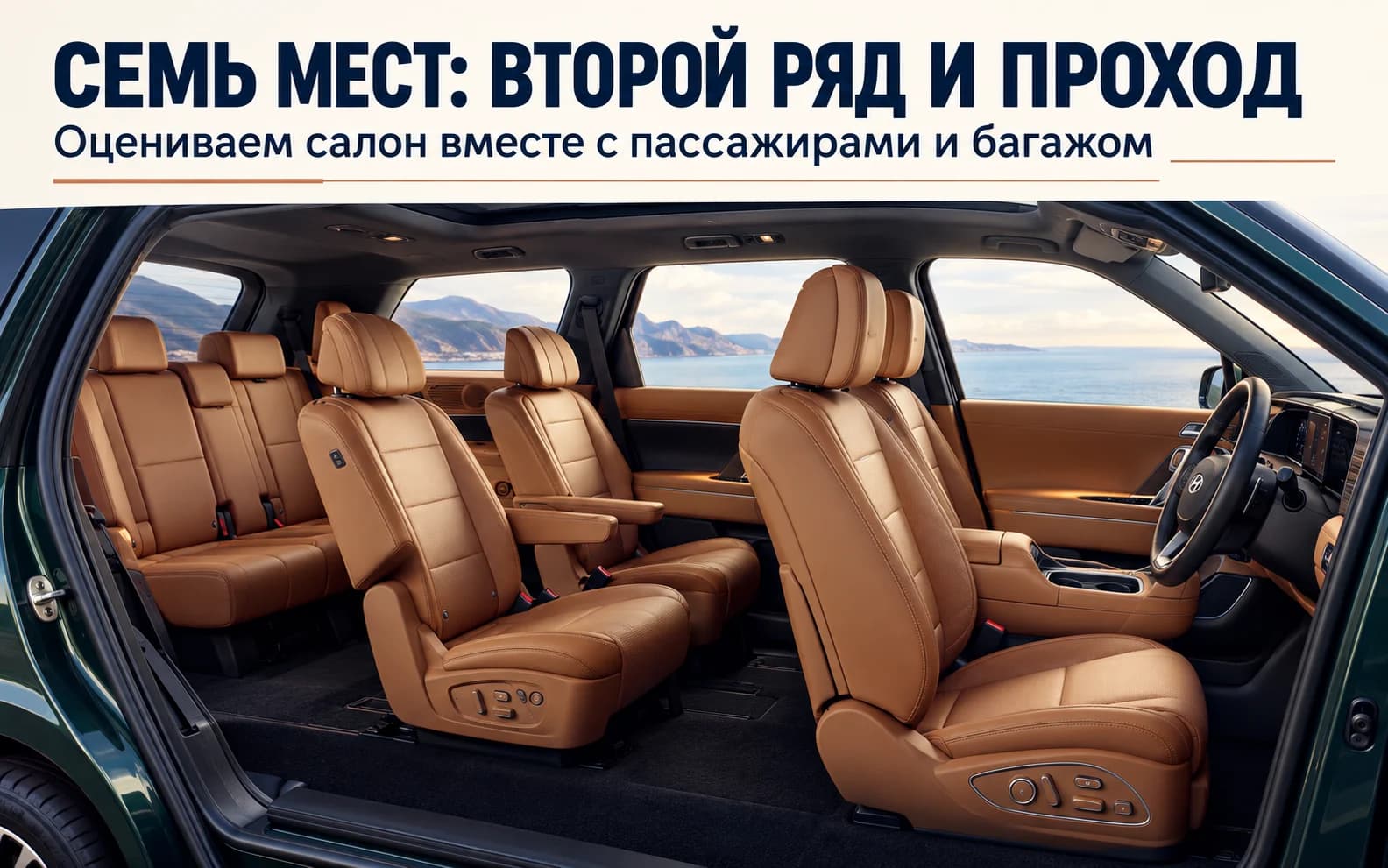 Коричневый семиместный салон Palisade LX3 с двумя отдельными креслами второго ряда