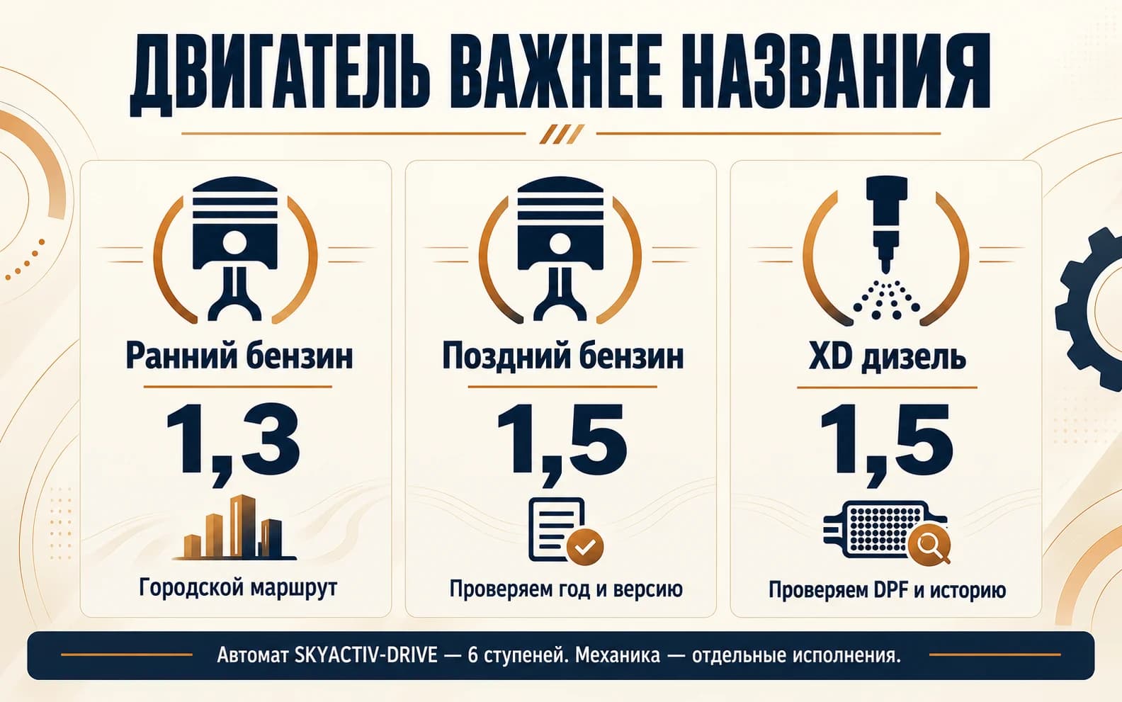 Ранний бензин 1,3, поздний бензин 1,5 и дизель XD 1,5
