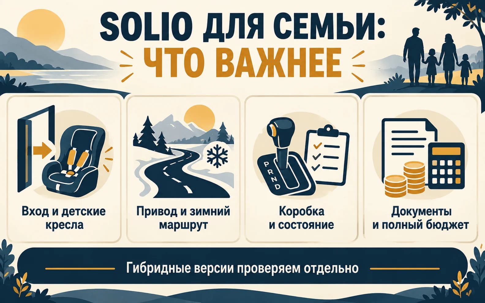 Выбор Solio по версии, дверям, приводу и допустимости поставки