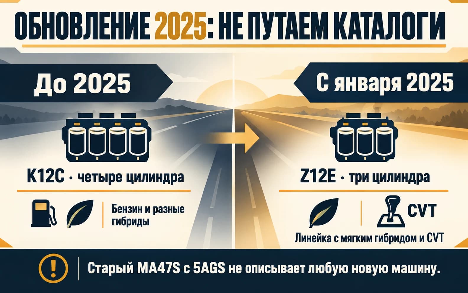Смена четырёхцилиндрового K12C на трёхцилиндровый Z12E в обновлении 2025