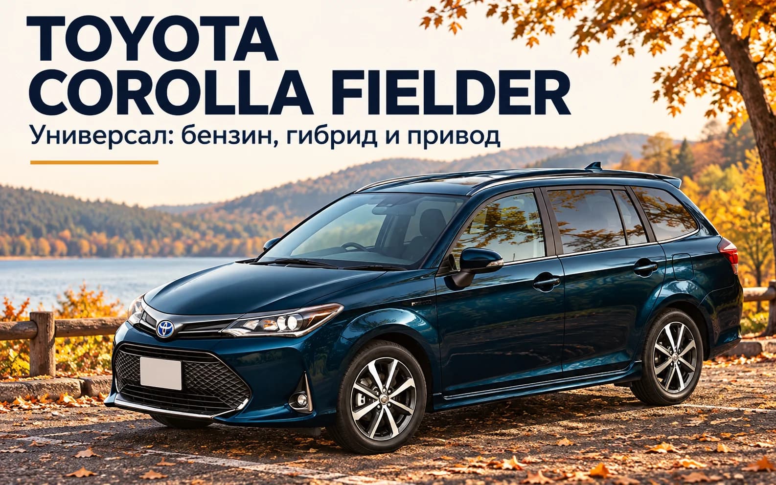 Toyota Corolla Fielder E160 с эмблемой Toyota на осенней парковке