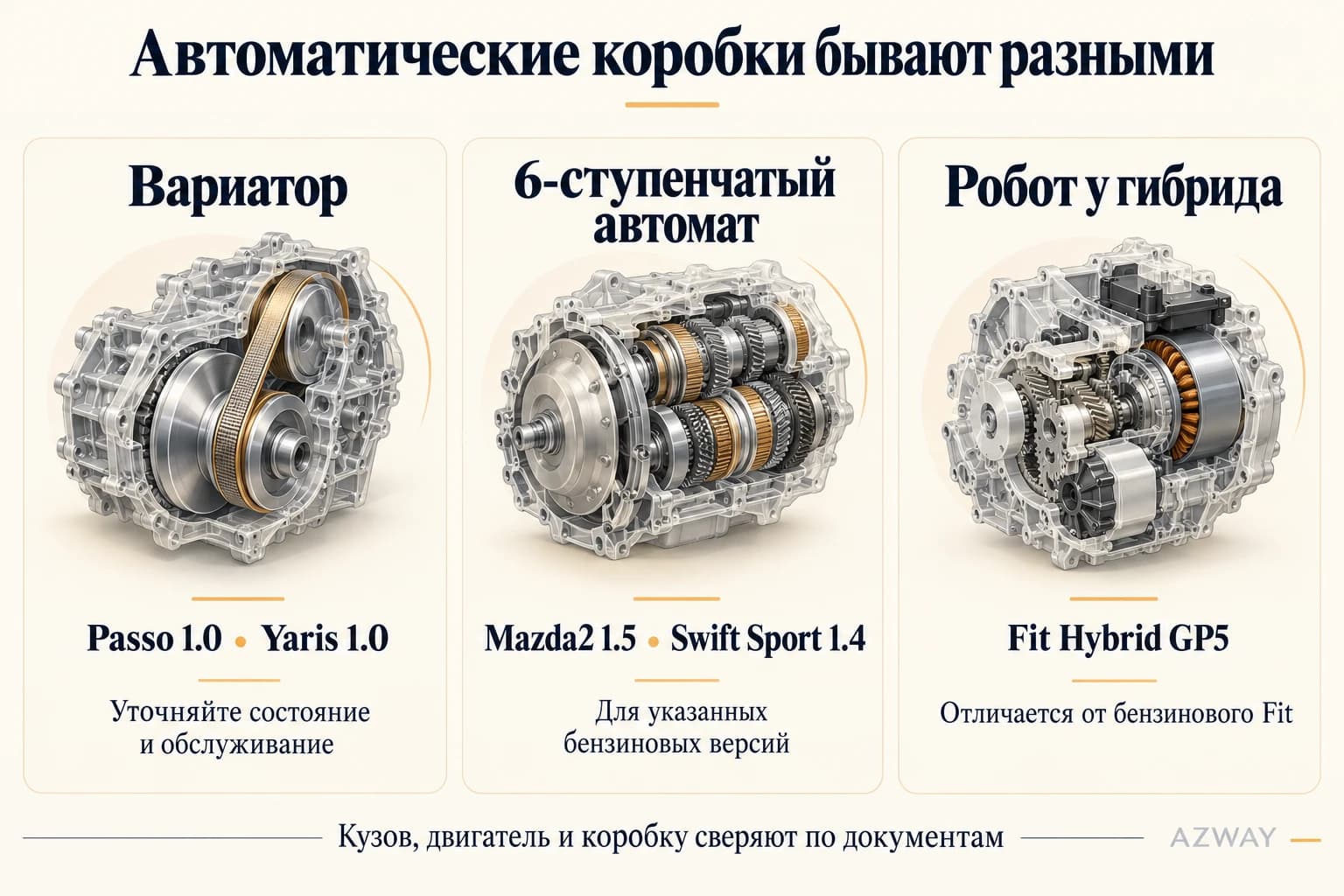Инфографика на русском: вариатор, шестиступенчатый автомат и робот гибридного Honda Fit