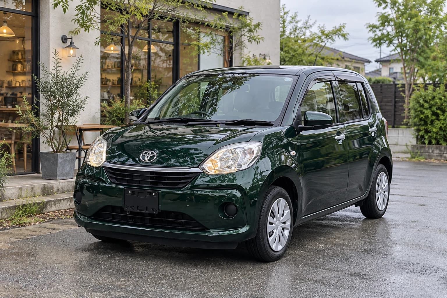 Тёмно-зелёный Toyota Passo третьего поколения в стандартном оформлении передней части