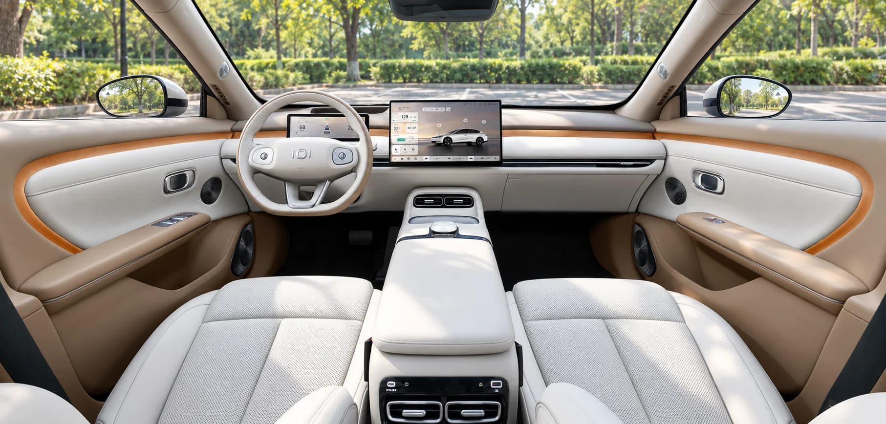 Светлый салон Changan A06: приборная панель, центральный экран и консоль