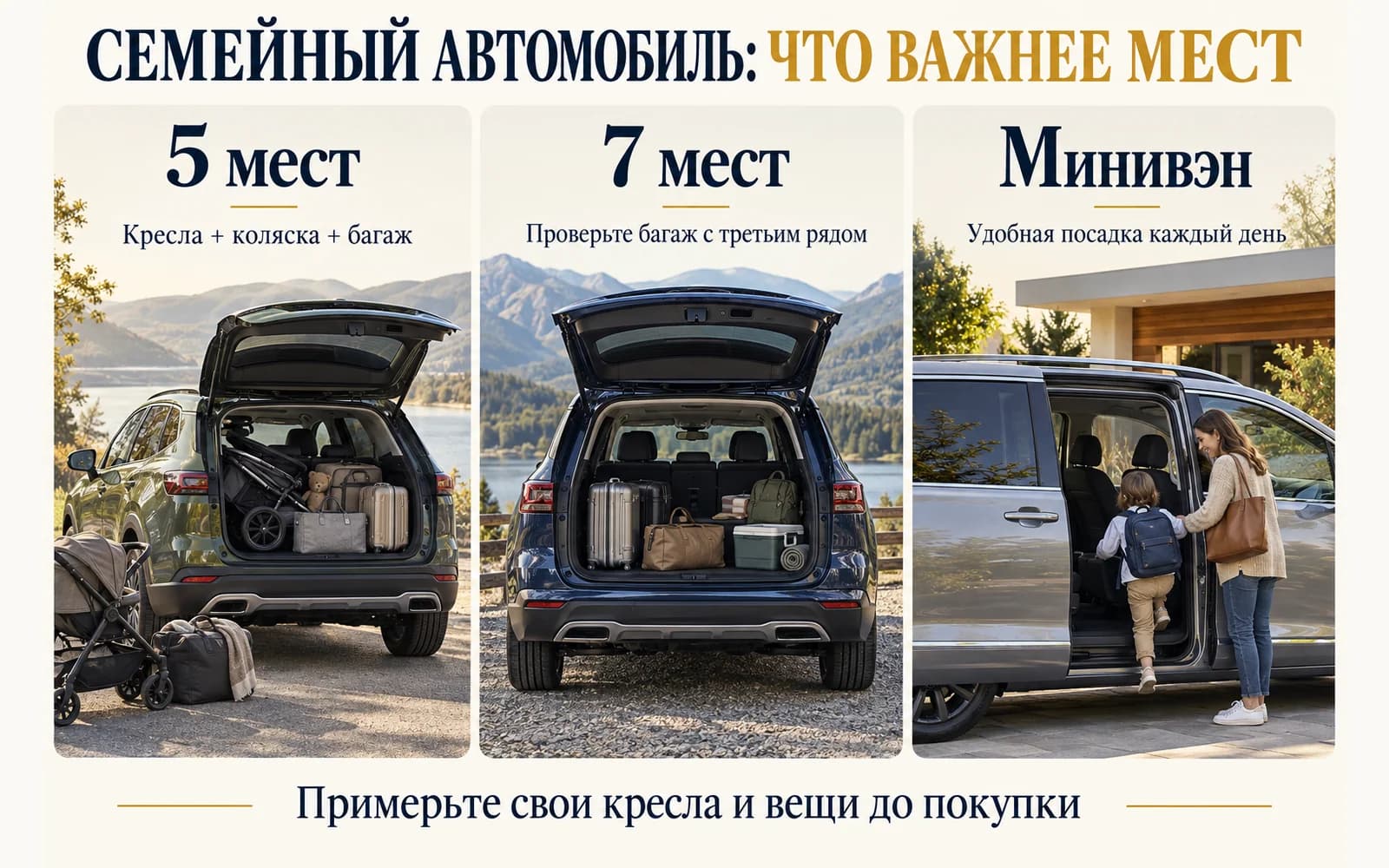 Сравнение семейных форматов: пять мест, семь мест и минивэн