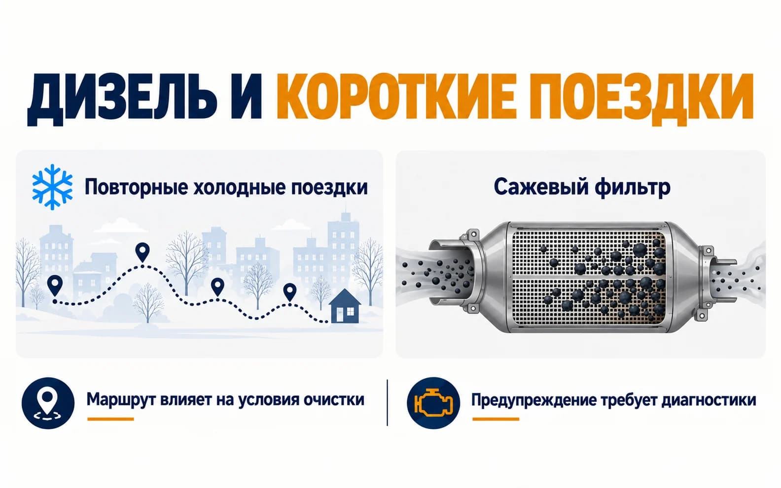 Сажевый фильтр и повторные холодные поездки: схема условий эксплуатации дизеля