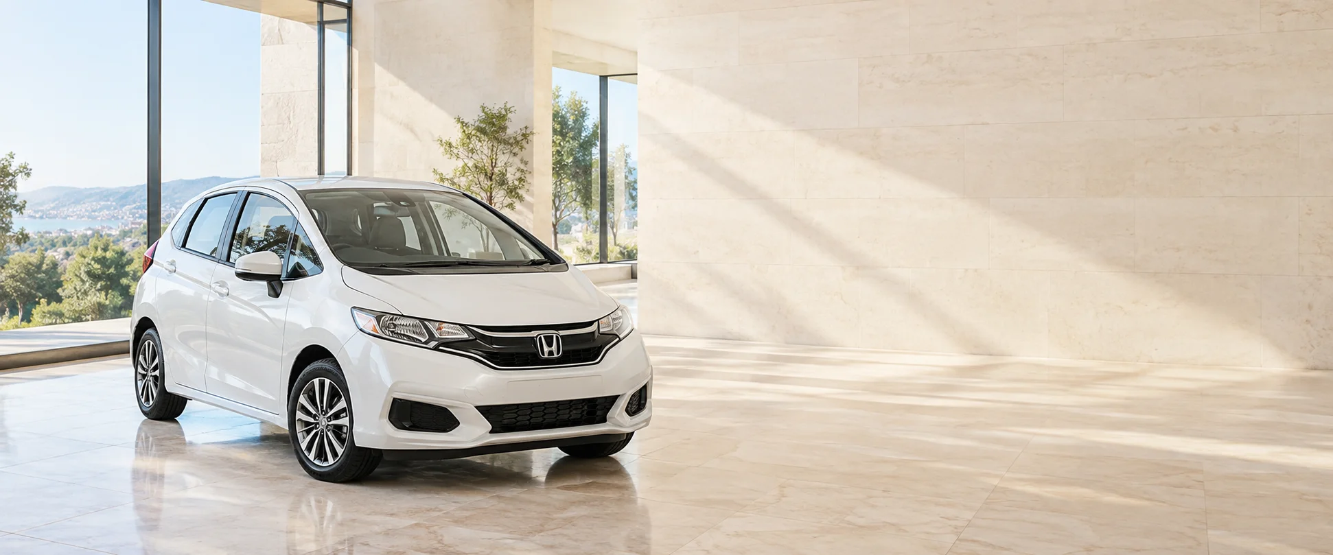 Иллюстрация Honda Fit в светлом автомобильном салоне