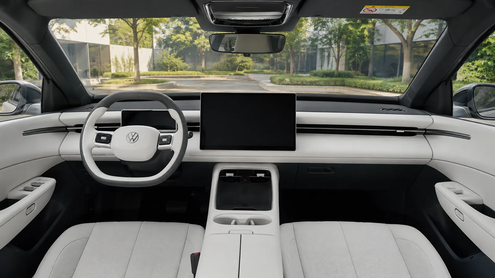 Светлый передний салон Volkswagen ID.ERA 5S с двумя дисплеями